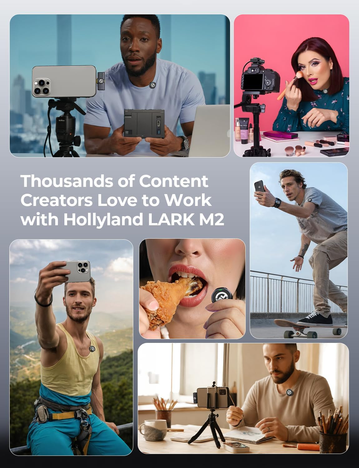 Lark M2 Wireless Microphone for Iphone/Camera/Android/Pc, 48Khz/24-Bit High Fidelity Audio, 300M Range, Noise Cancelling, 40H Use, Youtube, Vlog, Streaming (2TX + 3RX + Charging Case)
