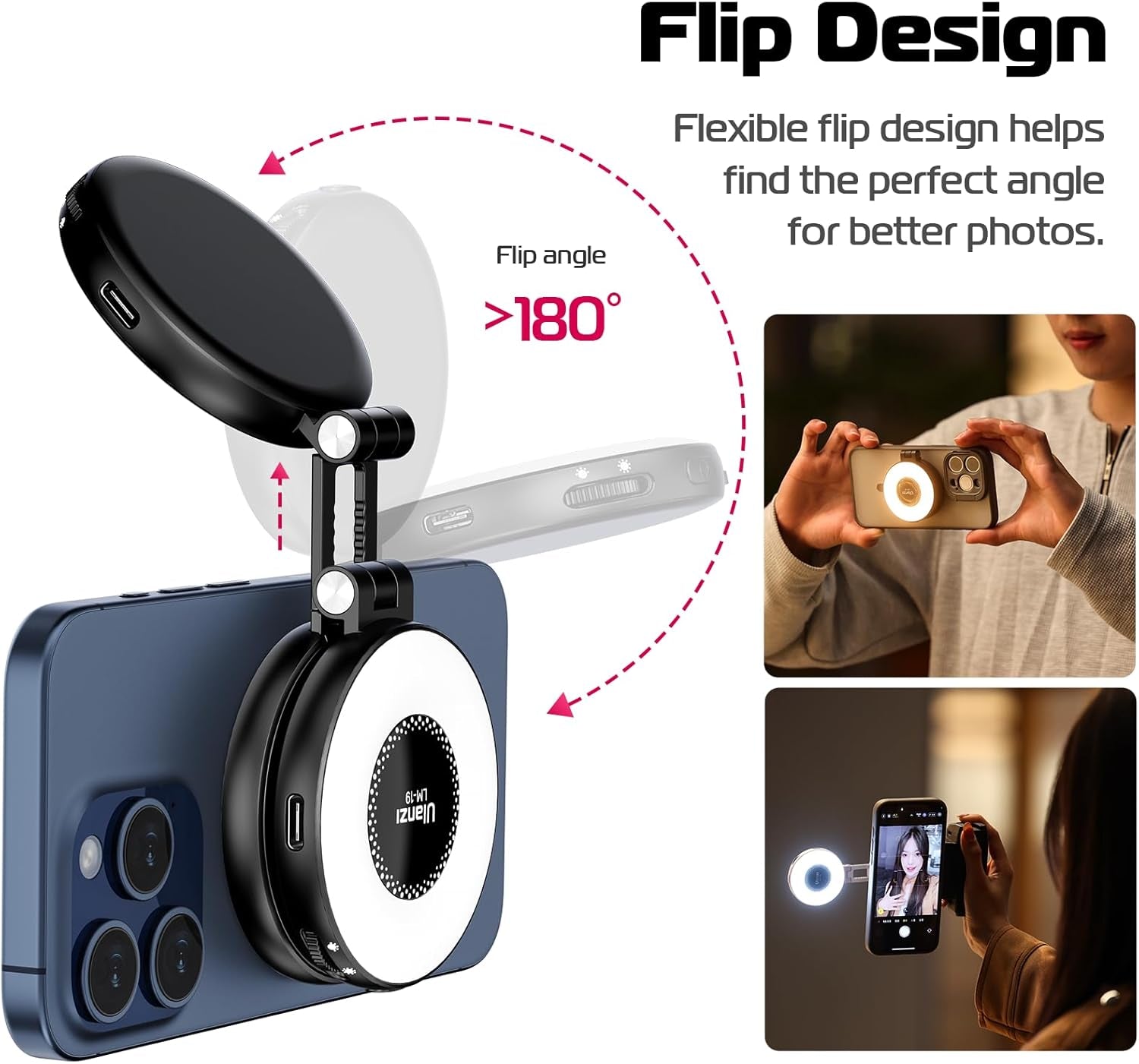 Magnetic Selfie Light, LED Fill Light Compatible with Magsafe, LED Selfie Ring Light Included Sticky Ring for Phones, for Selfies/Photography/Tiktok/Zoom Calls/Video Conference Color Black