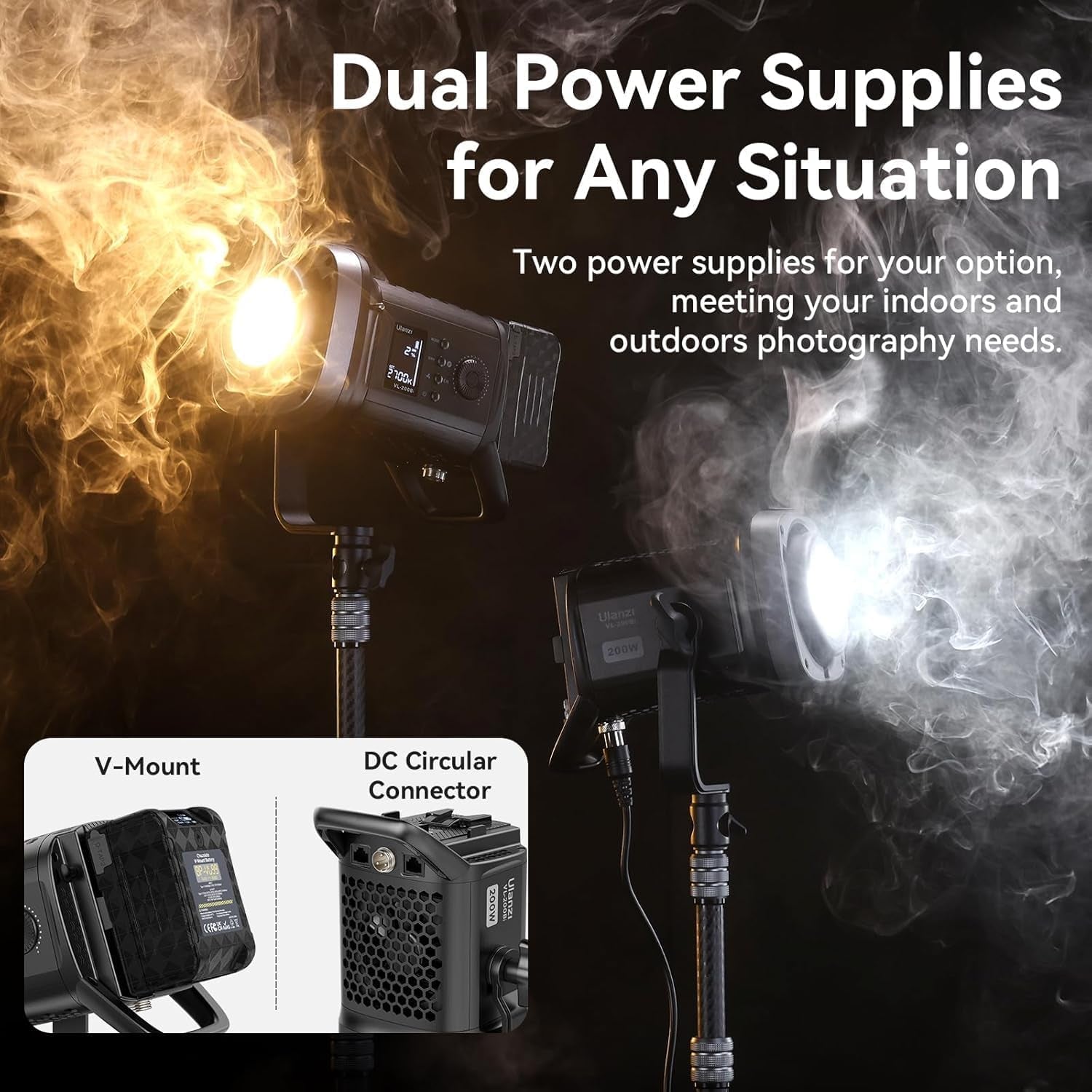 Vl-200Bi Video Light, 200W Bi Color LED Video Light COB Fill Light Continuous Output Lighting with APP Control, 2700K-6500K, 6 Scenes Bowens Mount Studio Light for Photography Video Recording