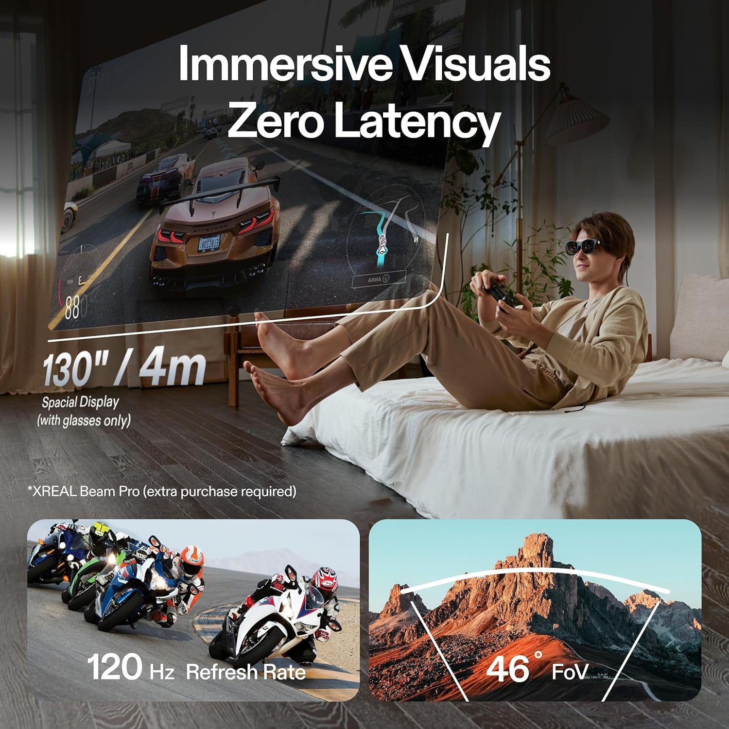 Air 2 Pro AR Glasses|46° FOV, 130" 120Hz HD Display, True Colors, Cinematic Sound, All-Day Comfort. Compatible with Iphone 16/15, Steam Deck, ROG, Mac, PC, Android & Ios