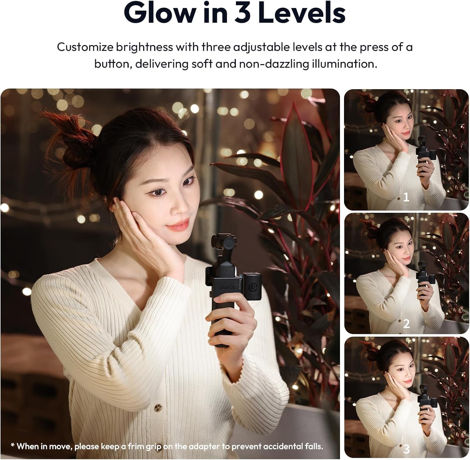 LM001 Magnetic Mini Light for DJI Osmo Pocket 3/Xtra Muse, 2W USB C Rechargeable Auxiliary LED Fill Light, 500Mah, 5800K, CRI ≥95, IPX4 Water Resistance, Brightness 3 Levels Adjustable