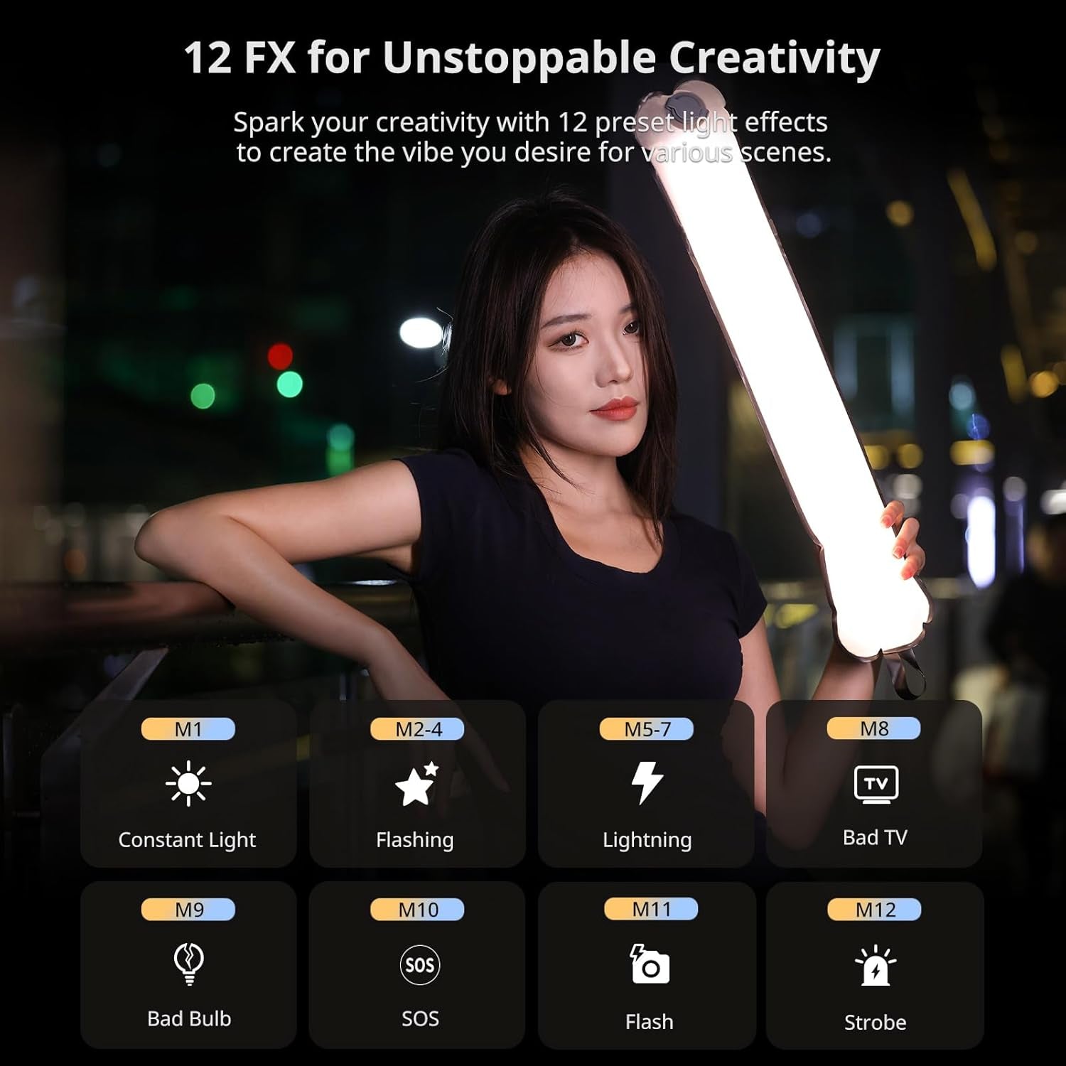 UA12 Bi-Color Inflatable Tube Light, Foldable LED Video Light for Photography, 2700K-6500K, 12W 2500Mah Rechargeable Photography Light Bar 1/4" Mount LED Lighting Wand Stick for Video Shooting