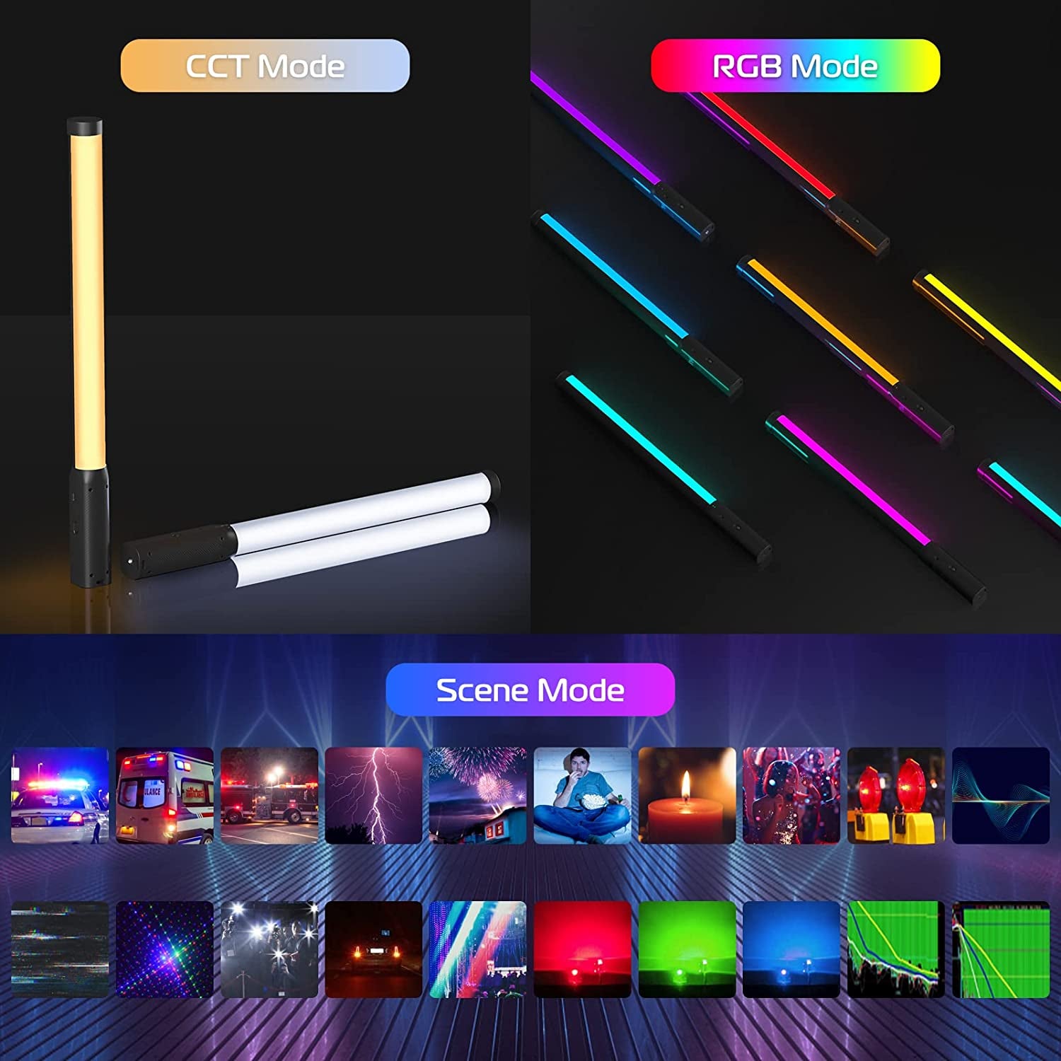 VL119 Handheld Light Wand, 360° RGB LED Video Light Stick for Photography, 3300Mah Rechargeable Tube Light for Video Shooting, 2500-9000K Dimmable Camera Light with LCD