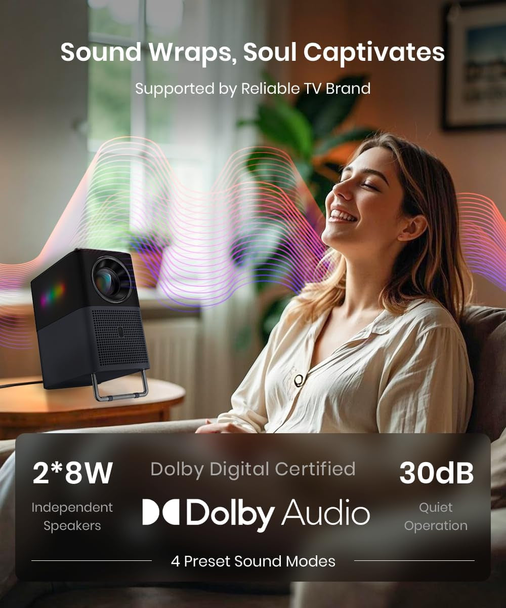 A1 GTV Projector with Official Netflix Licensed, 1080P Portable Outdoor Movie Projector, 360 ISO Lumens, 4K Supported Bluetooth Wifi Projector, 120" Screen, Auto Focus, Dolby Digital, 16W Speaker