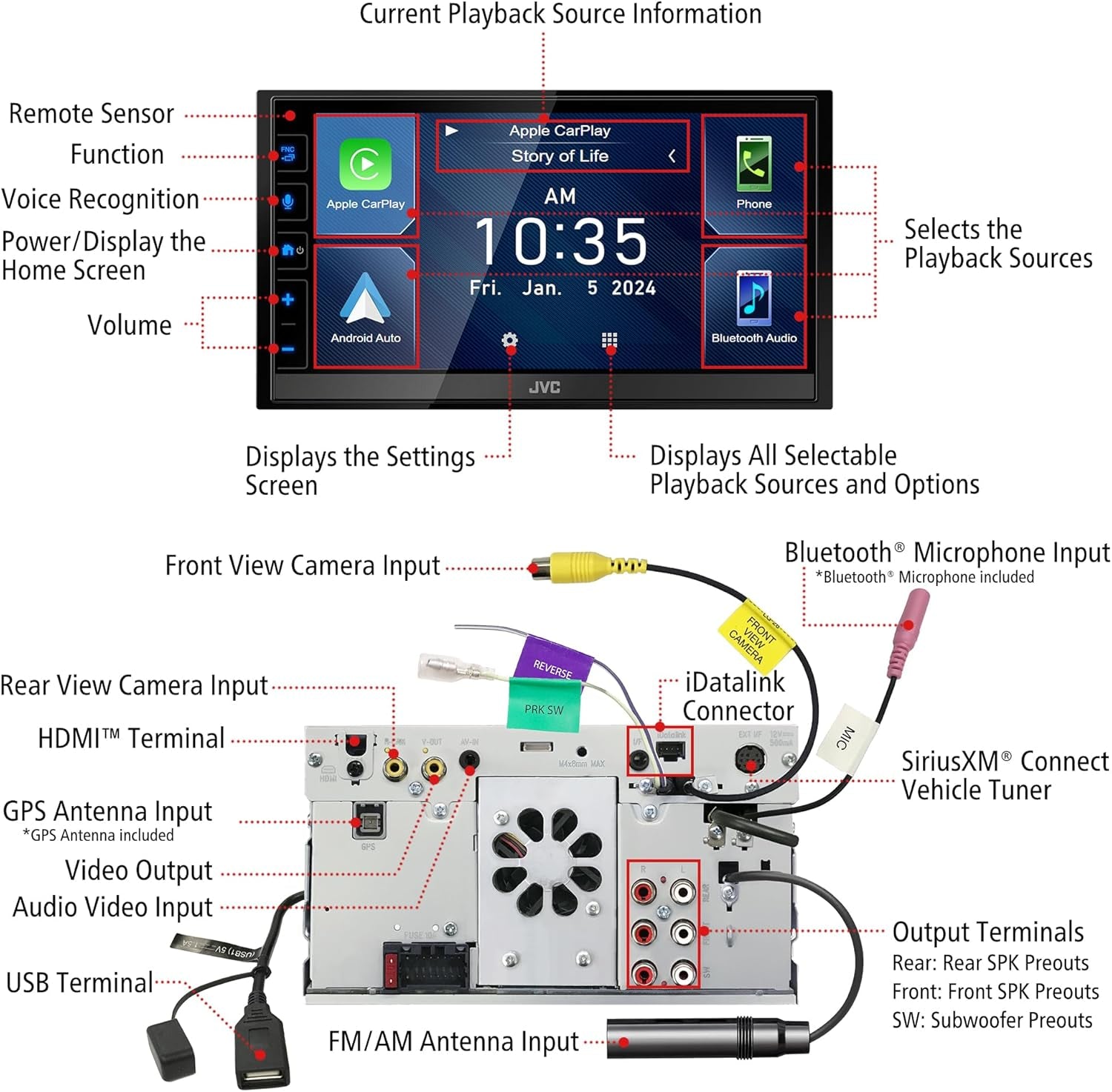 KW-M690BW 6.8" Capacitive Touchscreen Car Stereo – Wireless Apple Carplay & Android Auto, Bluetooth, USB Mirroring, 13-Band EQ