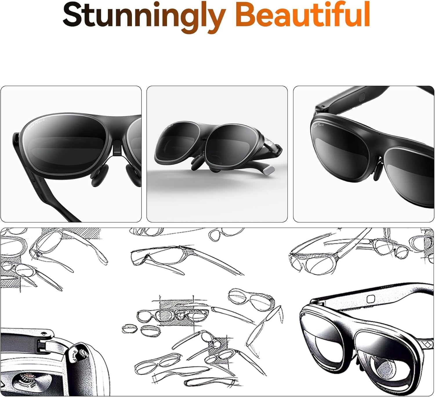 Max 2 AR Glasses Black, 215" Micro-Oled Display, 50° FOV, 600 Nits Brightness, Compatible with Smart Phone, Steam Deck, ROG, and More, Immersive Wearable Display for Gaming & Entertainment