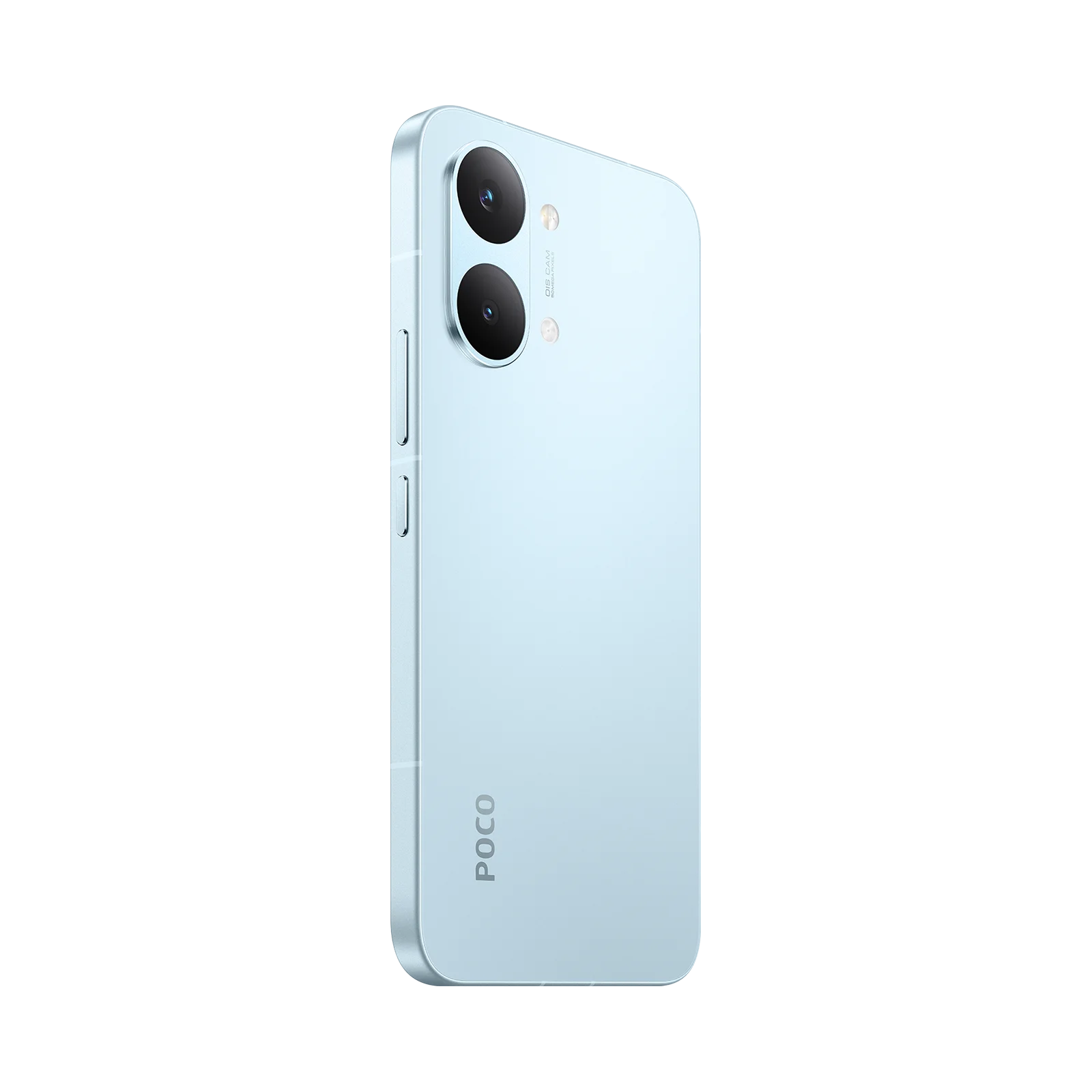 Xiaomi POCO X8 Pro Max celeste: vista trasera en ángulo y perfil.