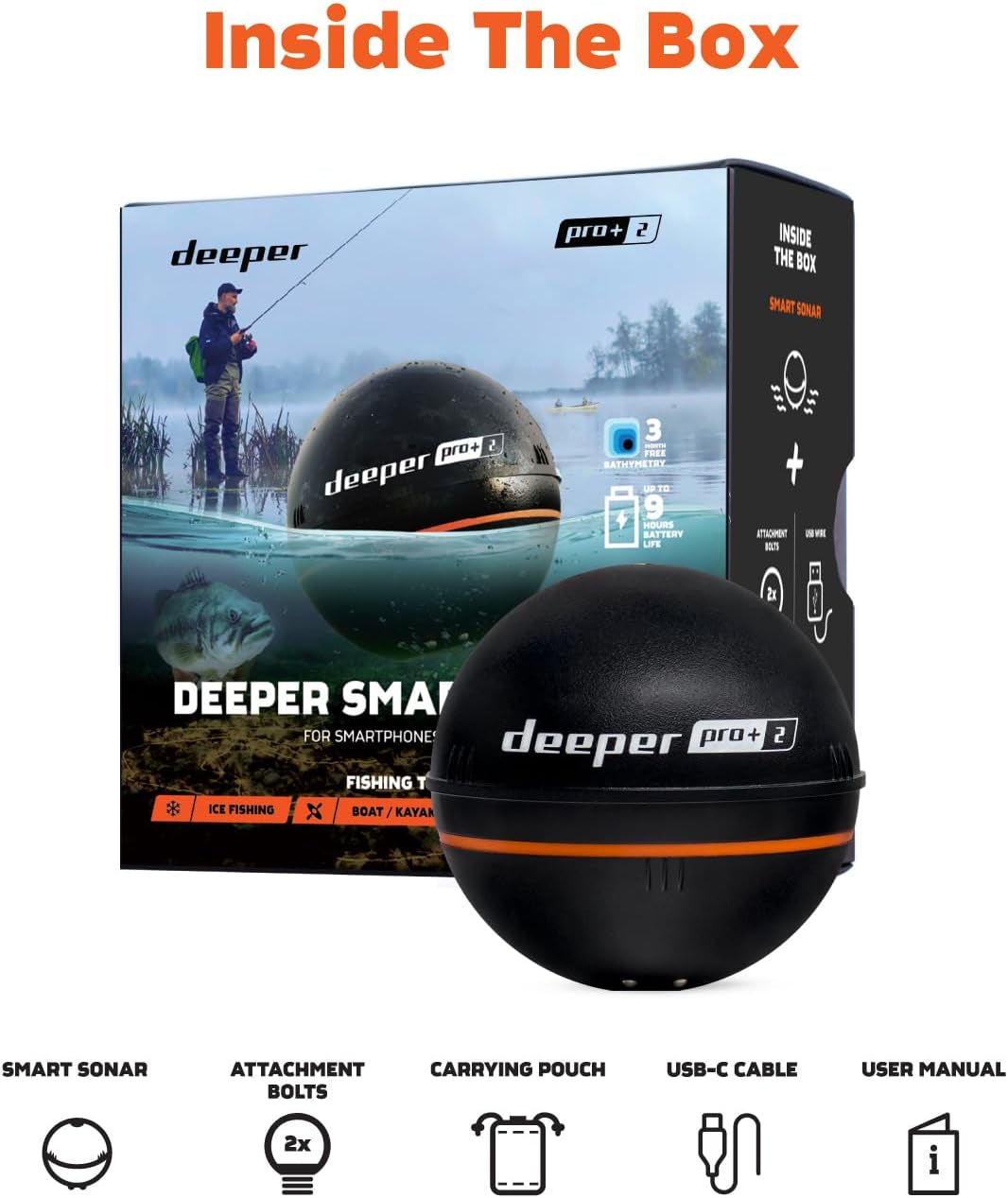 PRO+ 2 Sonar Fish Finder - Portable Fish Finder and Depth Finder for Kayaks, Boats and Ice Fishing with GPS Enabled | Castable  Fish Finder with FREE User Friendly App