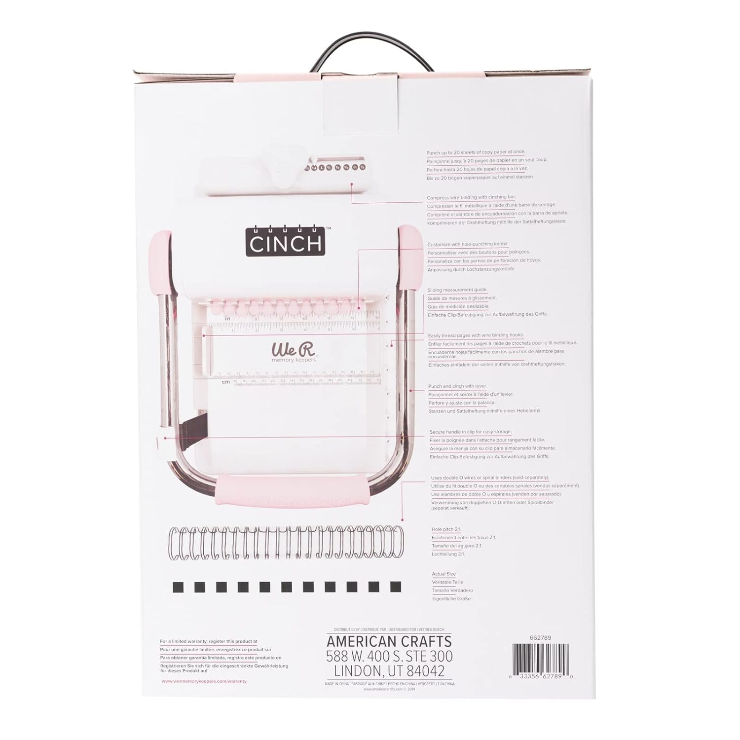 , Cinch Book Binding Machine 2, Pink/White, Easy to Use Design with Slide Ruler, Compatible with Wire or Spiral Coils, Make Professional Books, Notebooks, Calendars and More