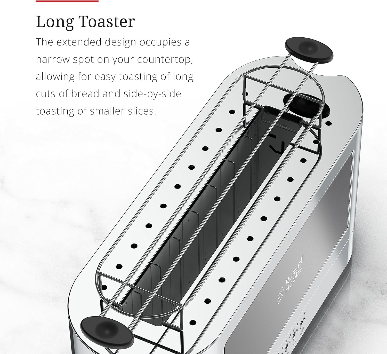 TRL9300BKR 2-Slice Glass Accent Long Toaster, Black & Silver