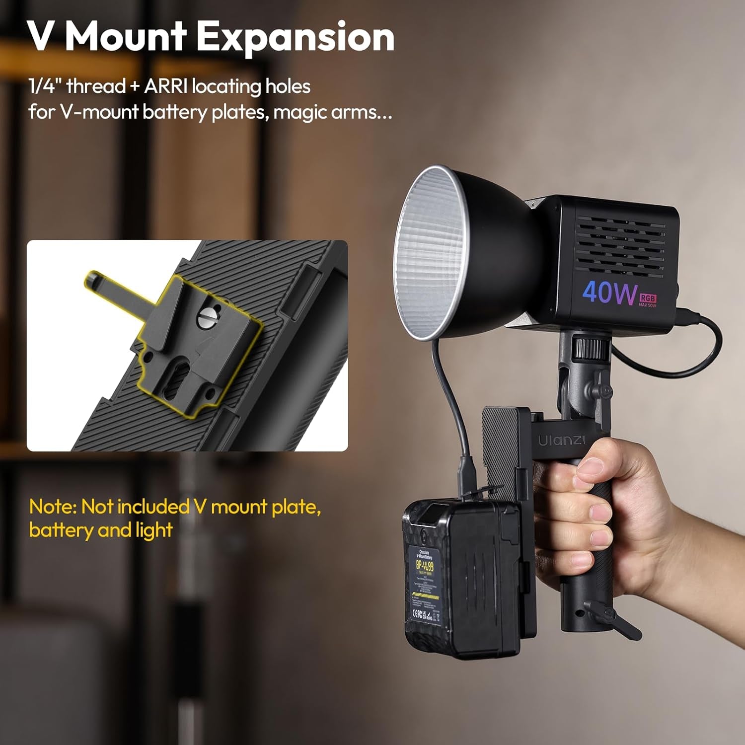 AL06 Handle Grip for Video Light and Power Bank, Universal Handle Power Bank Clamp Holder Mount with 1/4" Screw, 360° Rotation Handheld Light Tripod for DSLR Camera Camcorder Photography