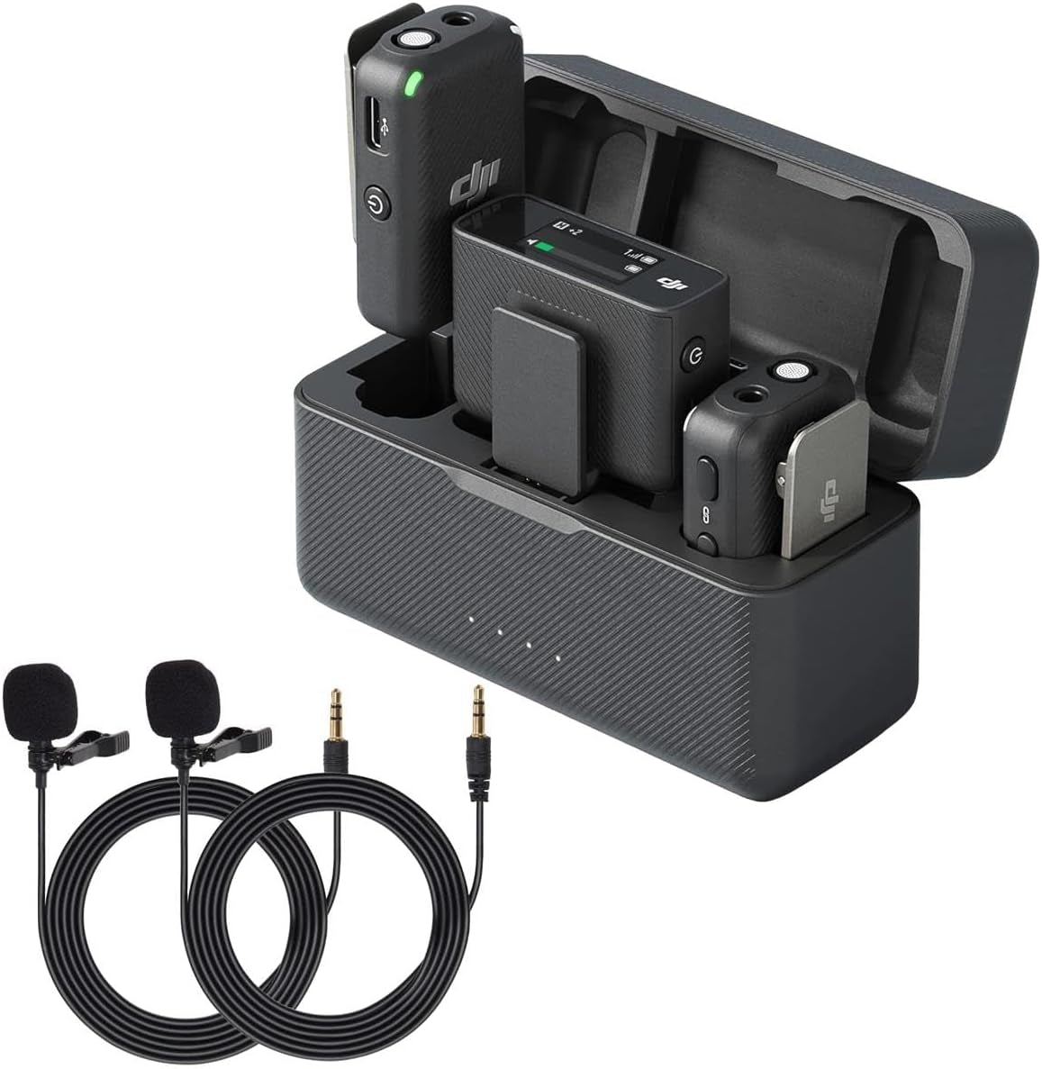 Mic (2 TX + 1 RX + Charging Case) Wireless Lavalier Microphone, 820 Ft. Range, 15-Hour Battery, Noise Cancellation for PC, Iphone, Andriod, Record Interview, Vlogs + Turnstile Lavalier Microphones