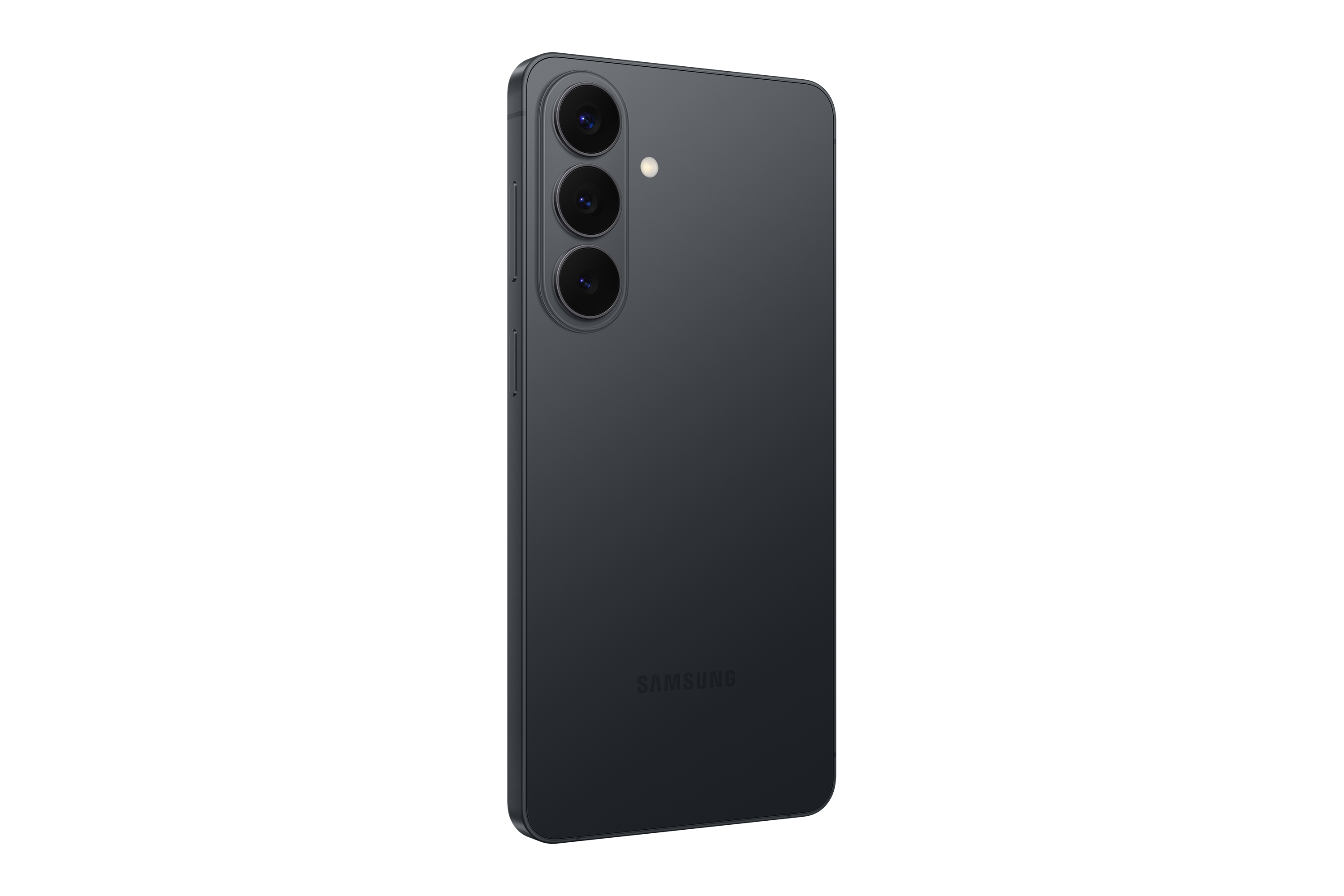 Samsung Galaxy S26 Plus negro: vista trasera en ángulo y perfil con botones.