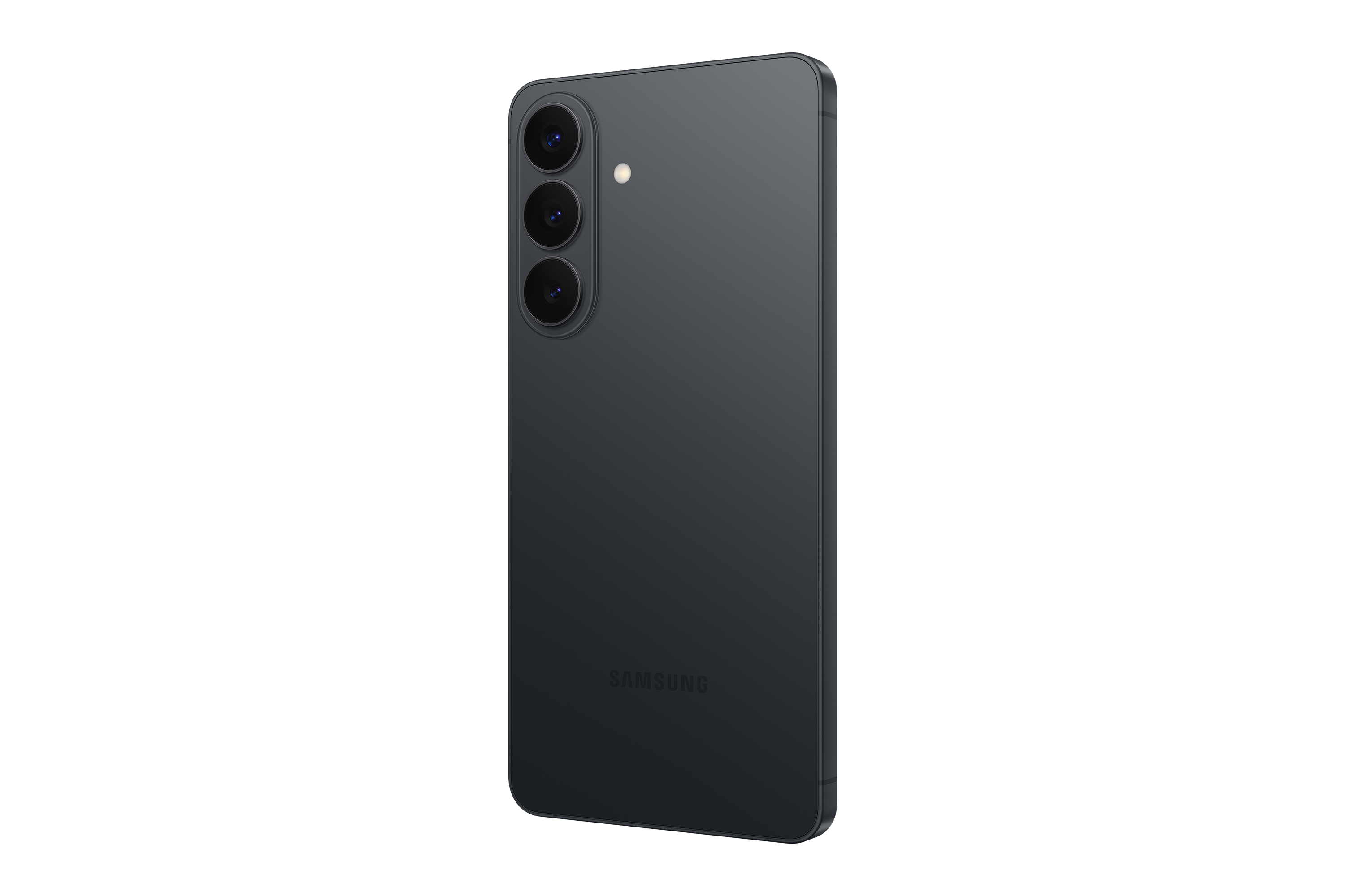Samsung Galaxy S26 Plus negro: vista trasera en ángulo y perfil lateral.