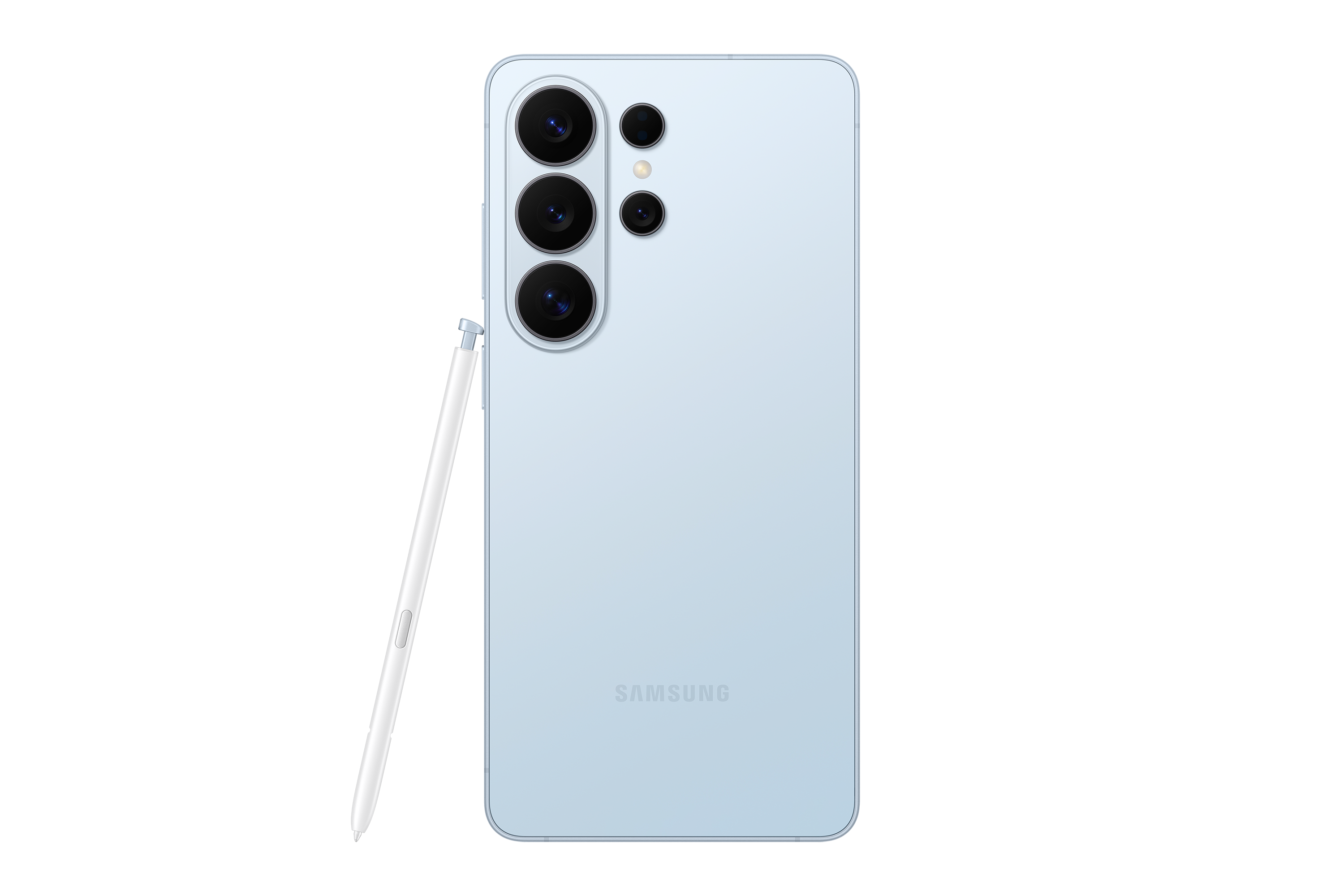 Smartphone Samsung Galaxy S26 Ultra azul cielo, vista trasera con S Pen