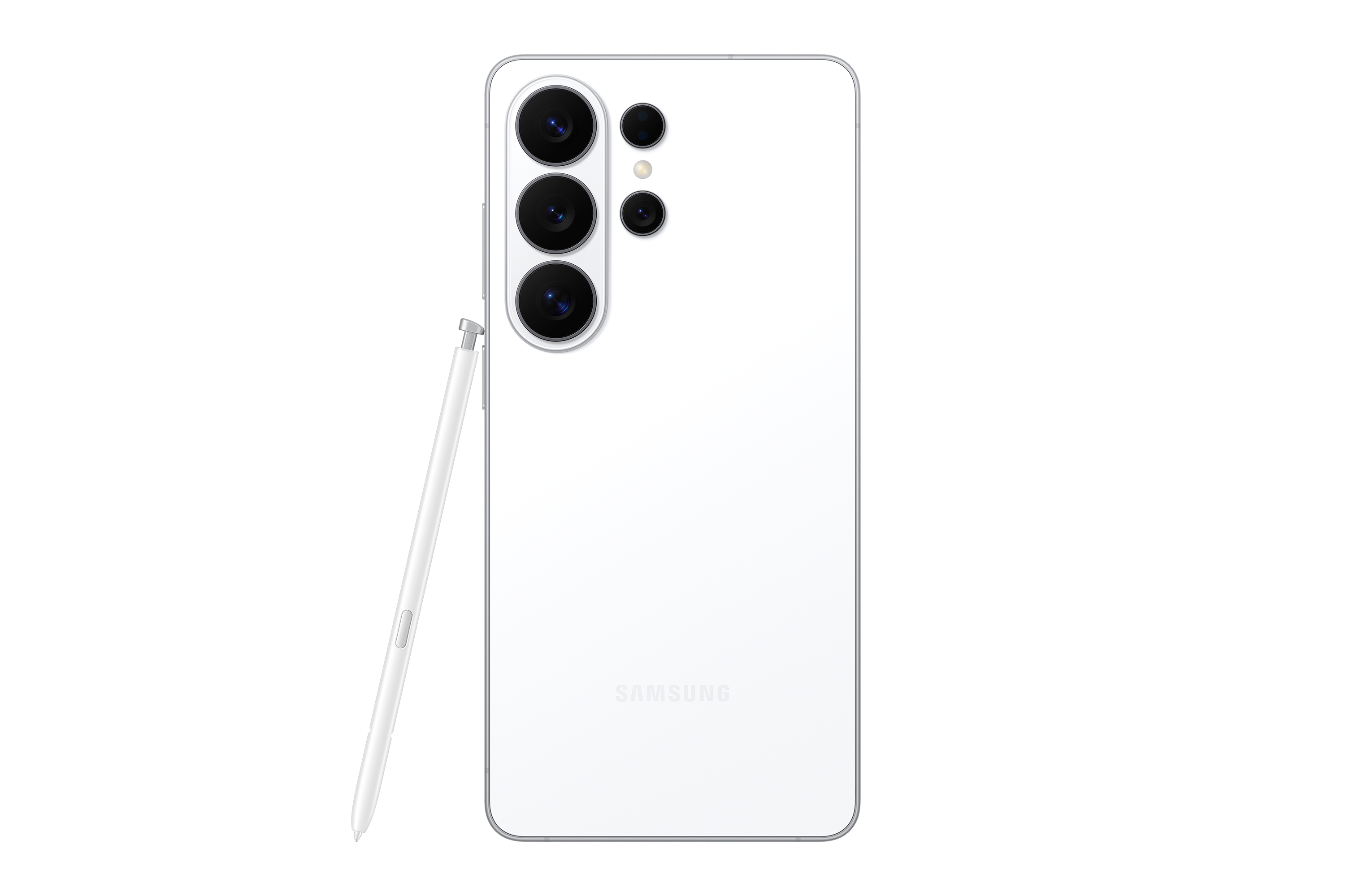 Smartphone Samsung Galaxy S26 Ultra blanco, vista trasera con S Pen