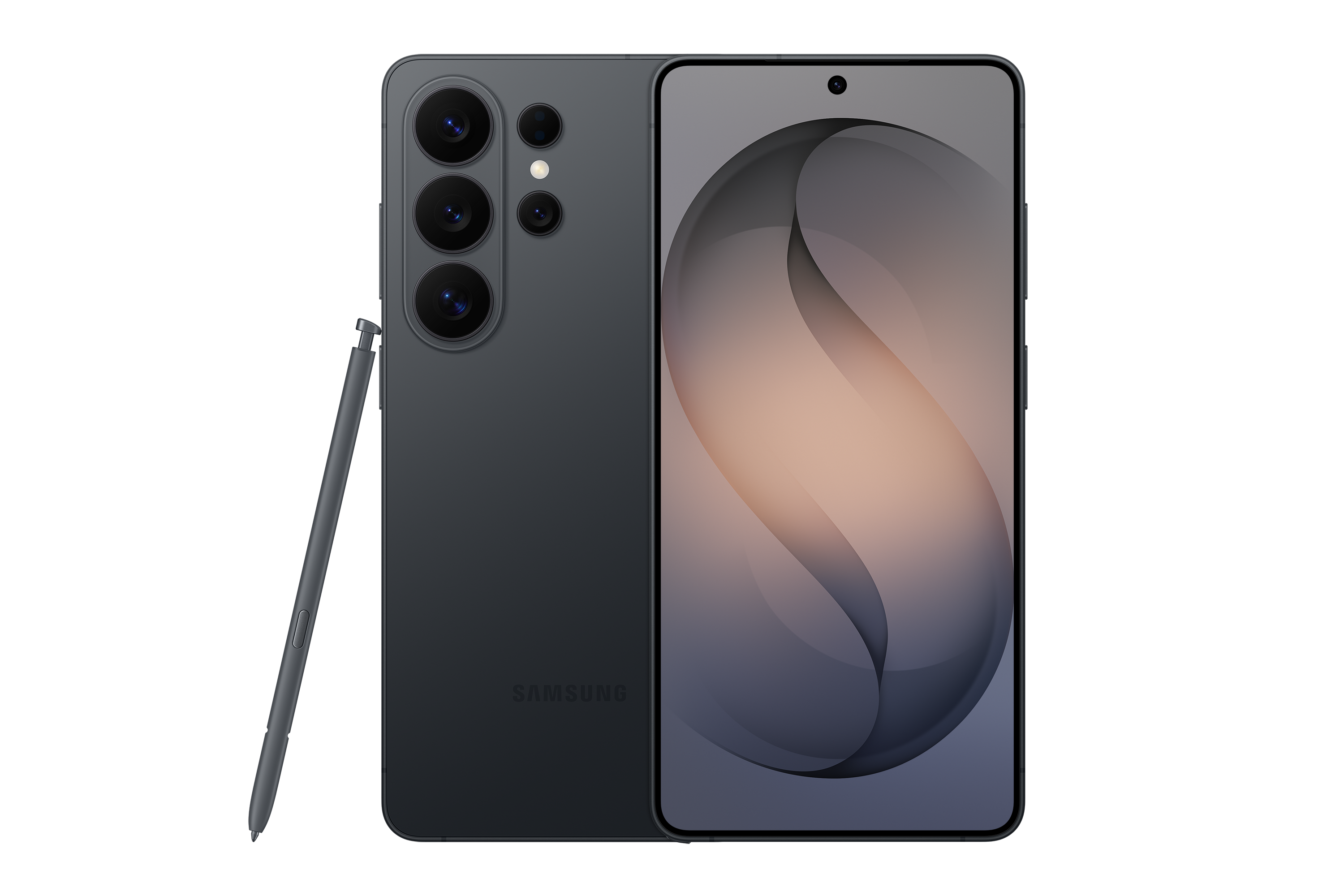 Smartphone Samsung Galaxy S26 Ultra negro, vistas trasera y frontal con S Pen