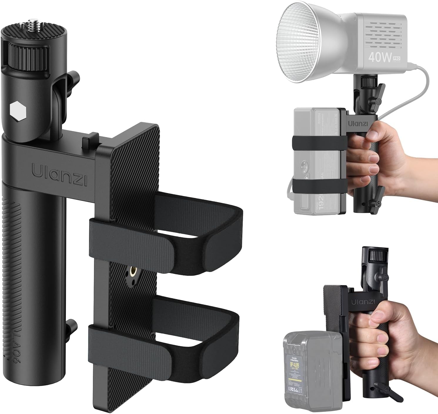 AL06 Handle Grip for Video Light and Power Bank, Universal Handle Power Bank Clamp Holder Mount with 1/4" Screw, 360° Rotation Handheld Light Tripod for DSLR Camera Camcorder Photography