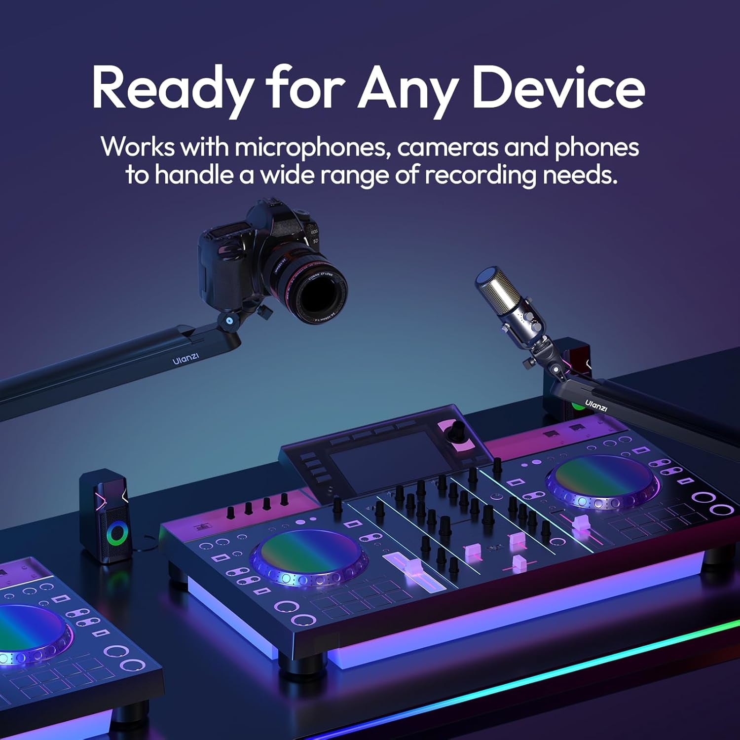 ZJ05 Premium High-Low Profile 2-In-1 Design Microphone Boom Arm with Ballhead Cold Shoe Fully Adjustable, with Cable Management Channels, Desk Clamp for Podcast Streaming Gaming Studio