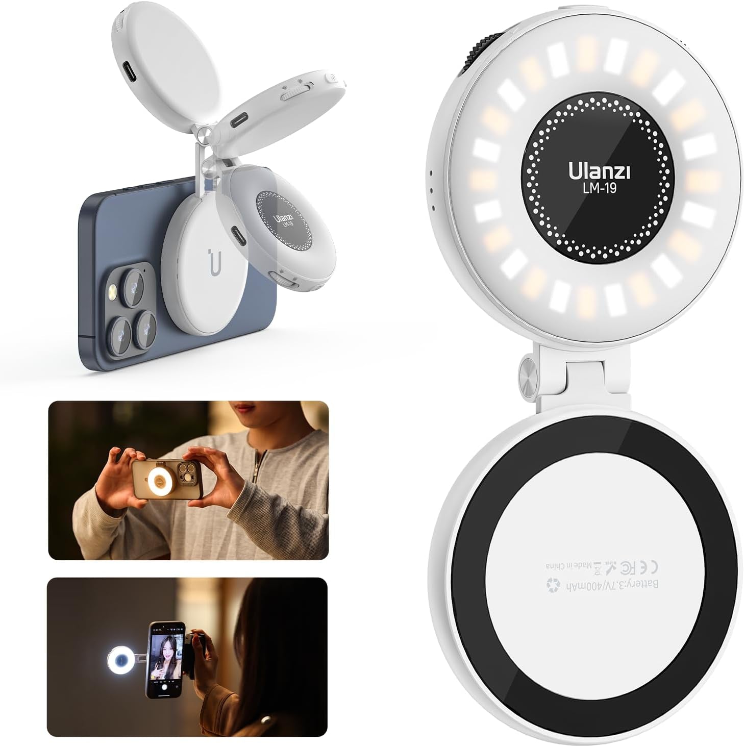 Magnetic Selfie Light, LED Fill Light Compatible with Magsafe, LED Selfie Ring Light Included Sticky Ring for Phones, for Selfies/Photography/Tiktok/Zoom Calls/Video Conference Color Black