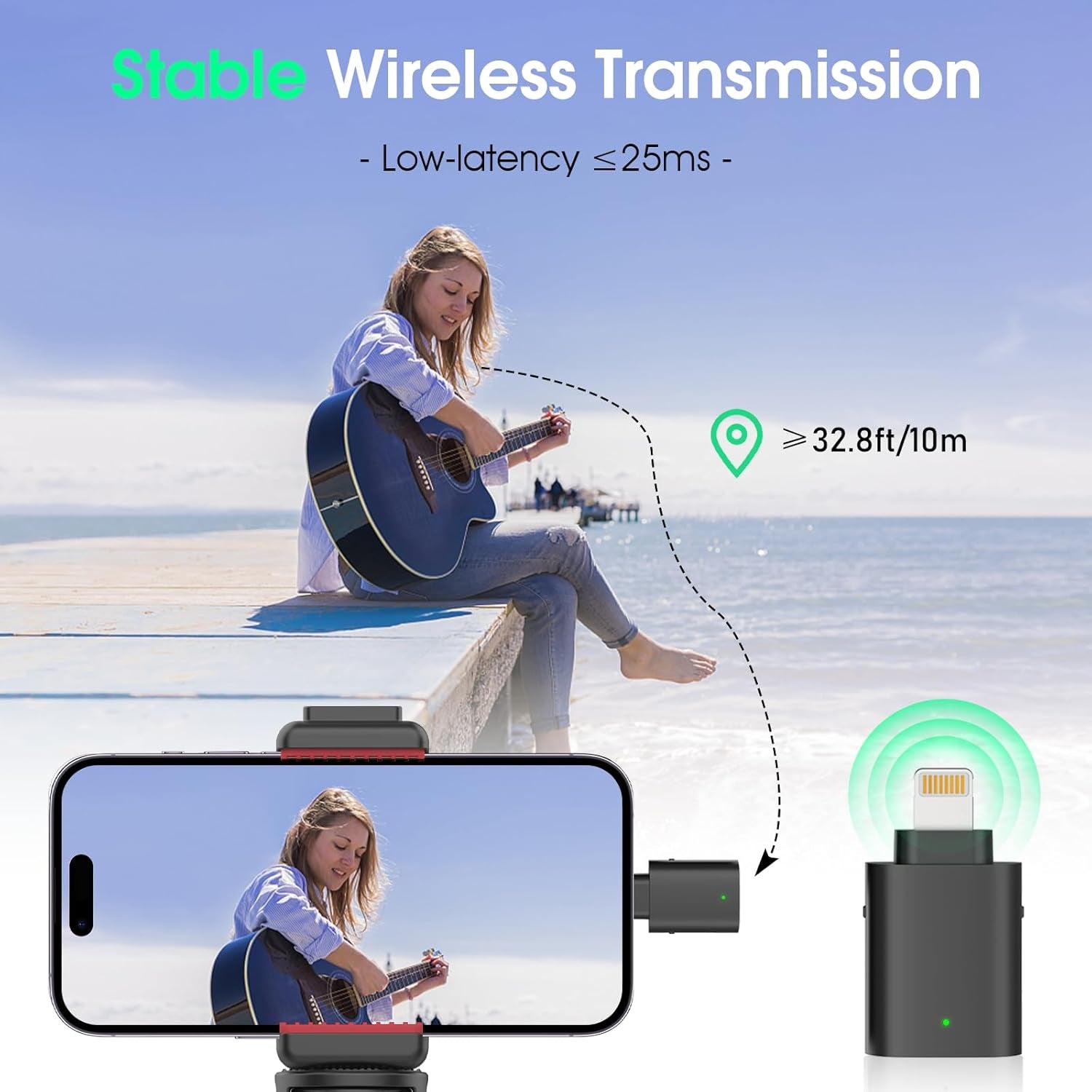 Wireless Lavalier Microphone for Smartphones, Plug-Play Mic with Charging Cable(Type-C Port) for Phone Video Recording Interview Youtubers Vloggers, 32.8Ft Transmission Range