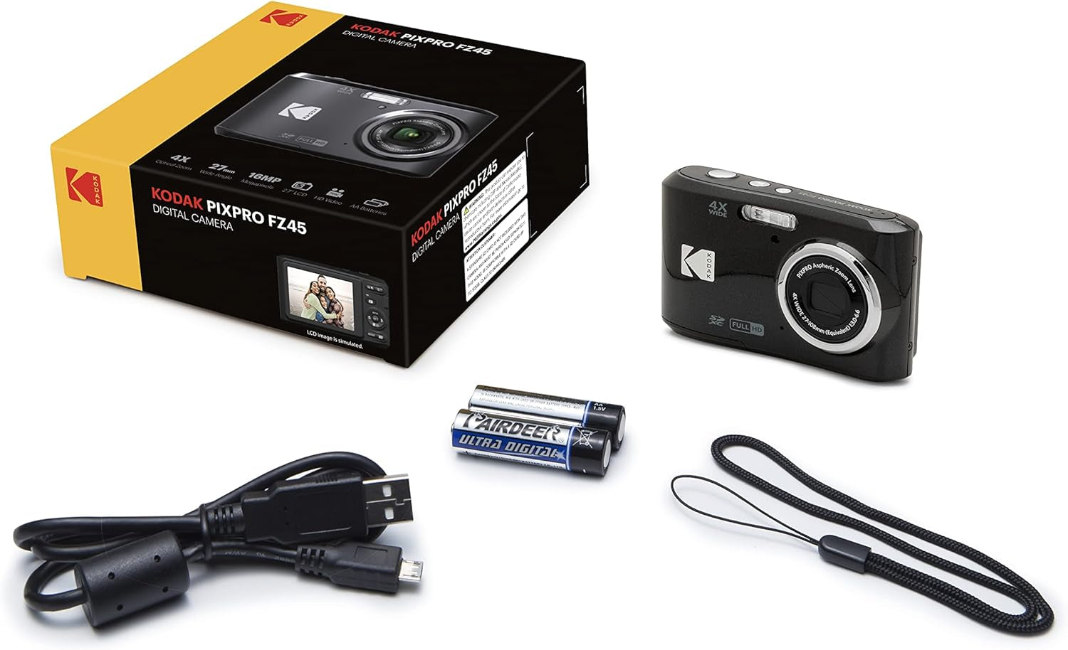 PIXPRO Friendly Zoom FZ45-BK 16MP Digital Camera with 4X Optical Zoom 27Mm Wide Angle and 2.7" LCD Screen (Black)