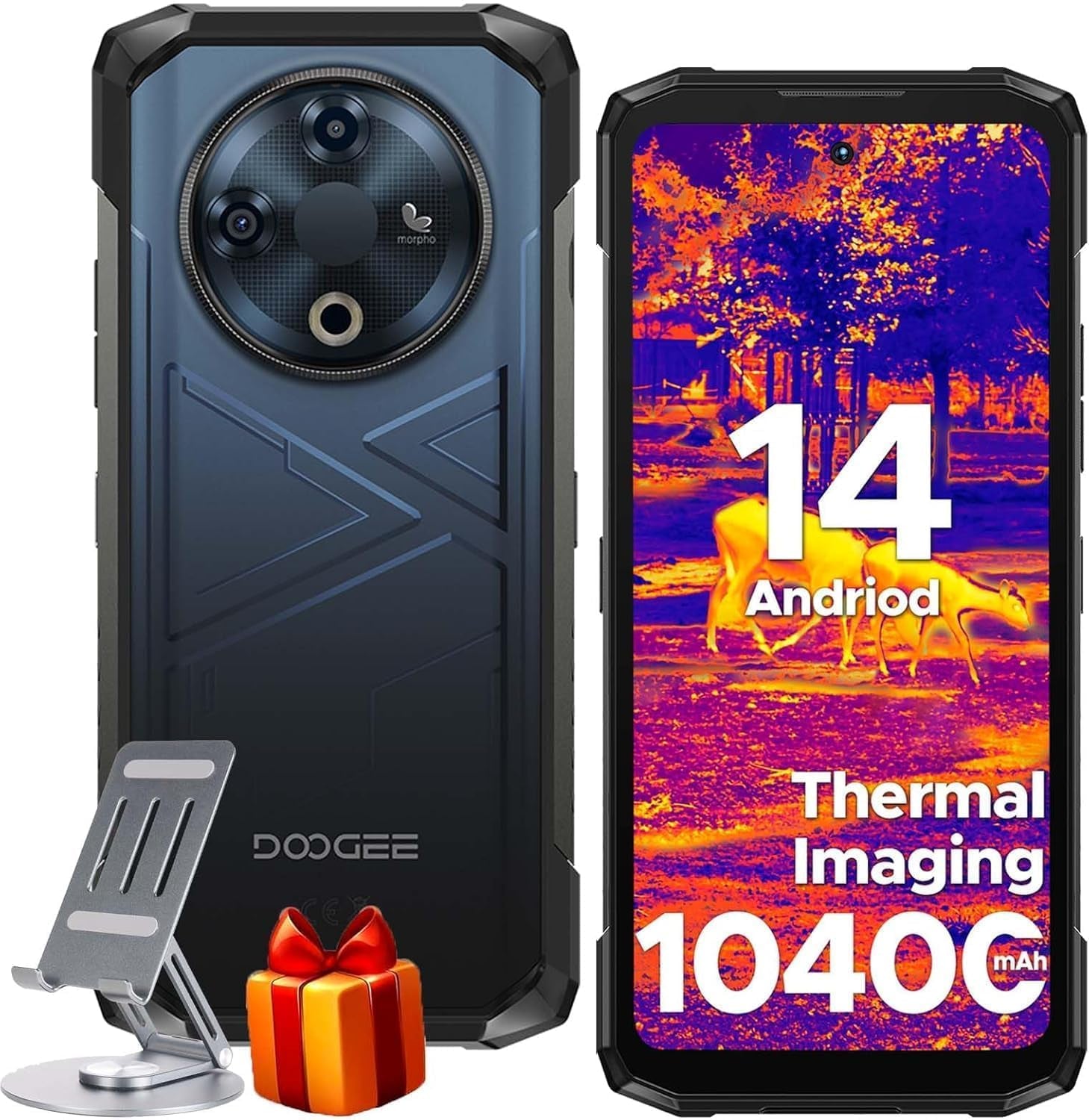 Fire 6 Rugged Phone with Thermal Image Camera,10400Mah,16Gb+256Gb Android 14 Cell Phone Unlocked,50Mp AI Camera,6.56" HD+IPS Display Rugged Smartphone,Ip68 Waterproof Phone,Face Unlock/Otg