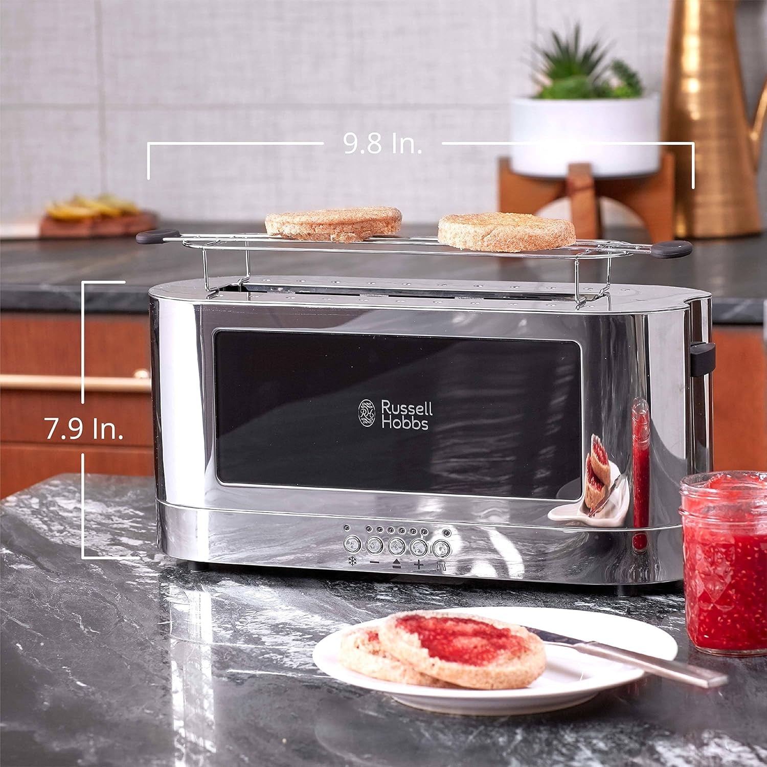 TRL9300BKR 2-Slice Glass Accent Long Toaster, Black & Silver
