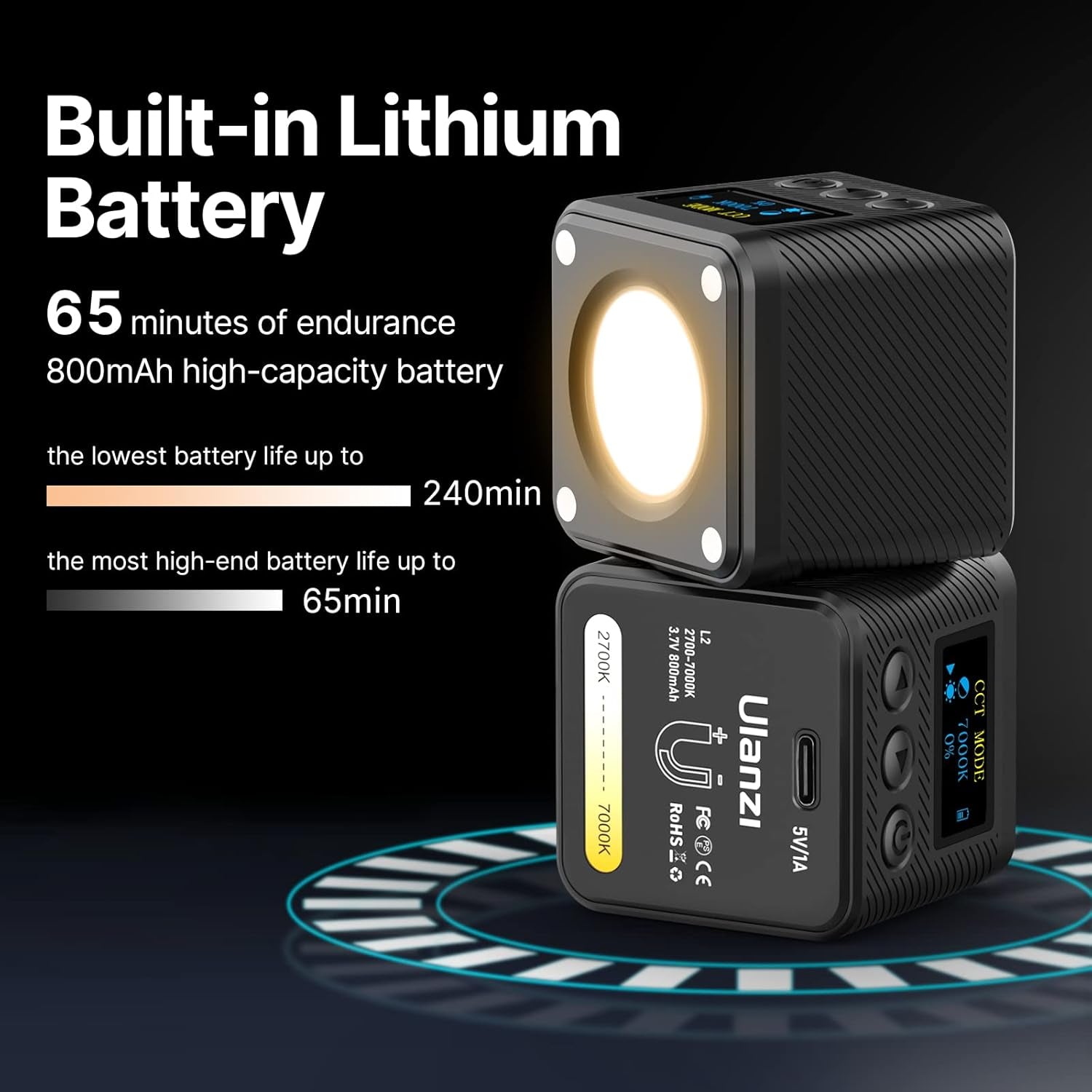 L2 Bi-Color COB Video Light Mini Cube Lights, LED Camera Lights Portable Photography Video Lighting, 2700-7000K Bi-Color Dimmable, CRI95+, 800Mah Rechargeable & Magnetic Designs