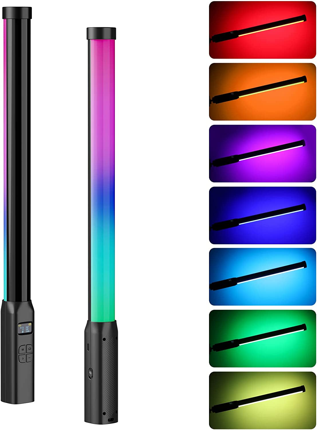 VL119 Handheld Light Wand, 360° RGB LED Video Light Stick for Photography, 3300Mah Rechargeable Tube Light for Video Shooting, 2500-9000K Dimmable Camera Light with LCD